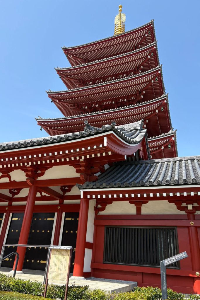 Close-up view of the Five-Storied Pagoda's tiered roofs at Senso-ji