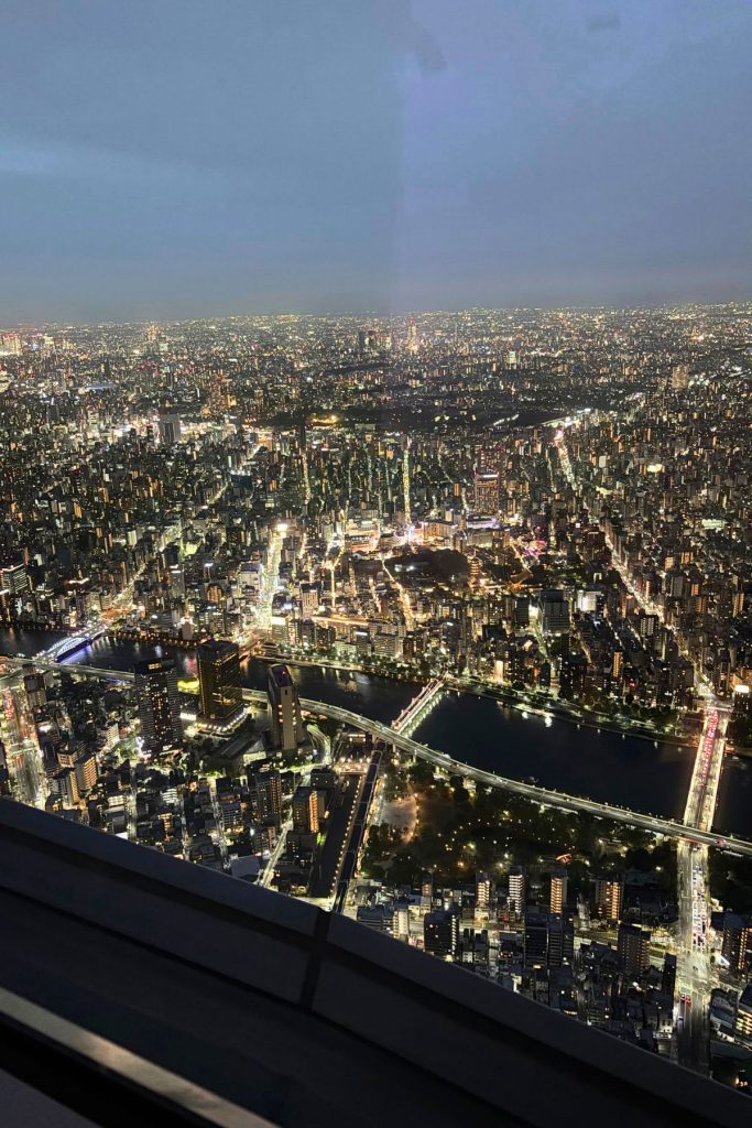 Tokyo's illuminated skyline and river at night from Tokyo Skytree