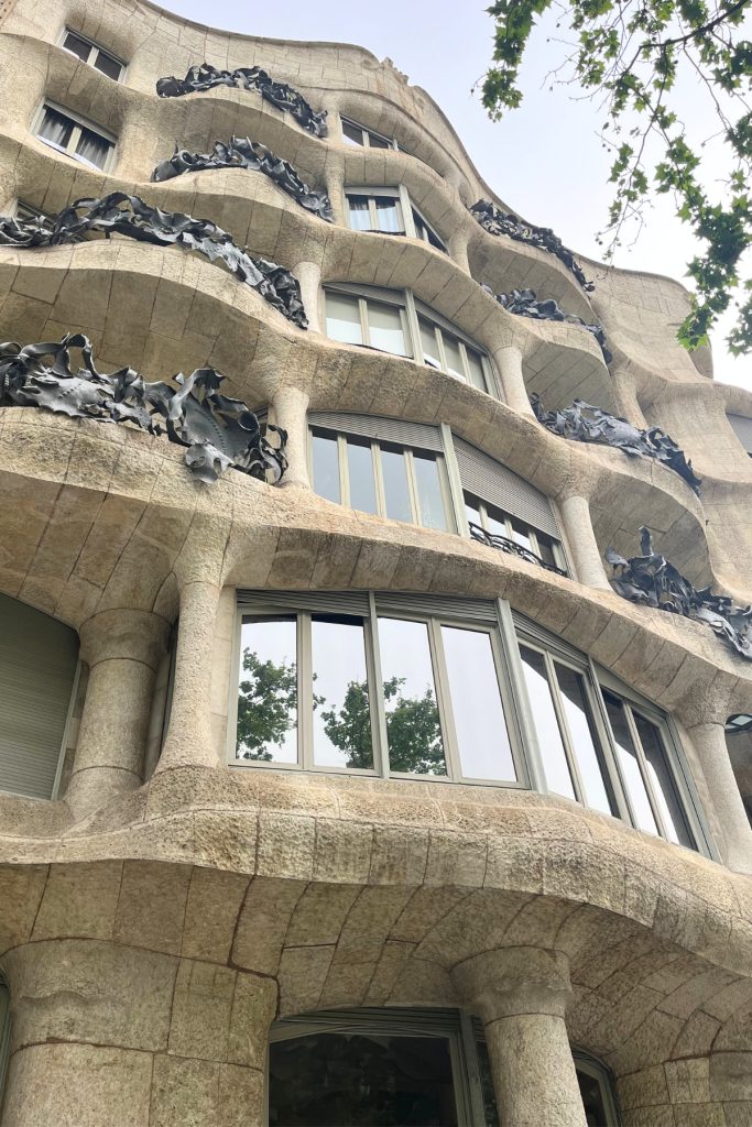 Casa Milà exterior facade with curved stone balconies in Barcelona