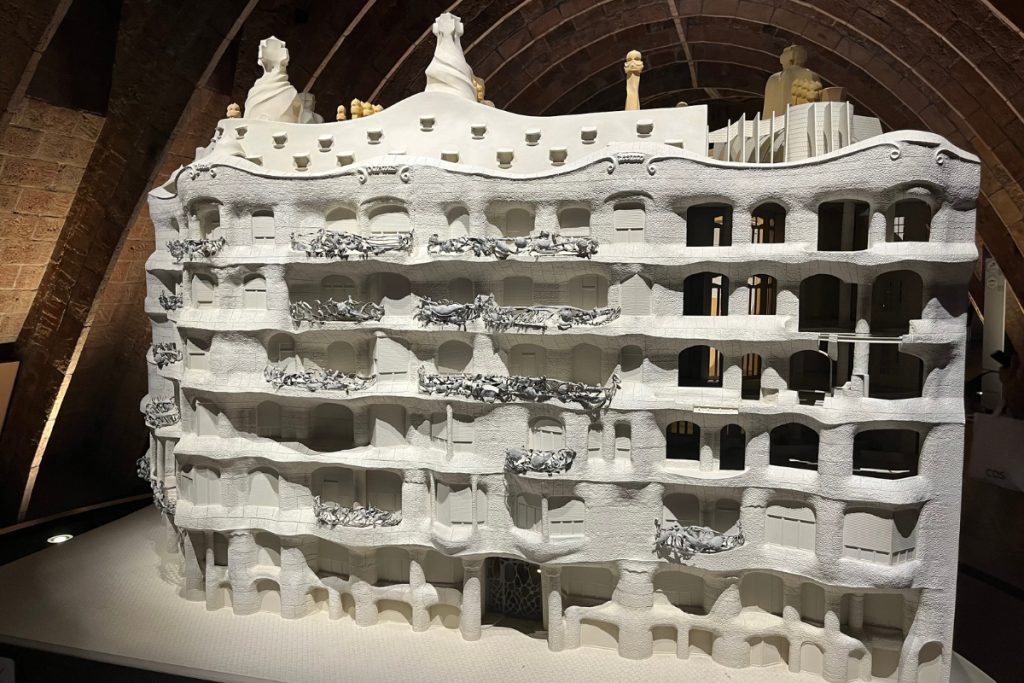 Architectural model of Casa Milà exterior displayed in the attic