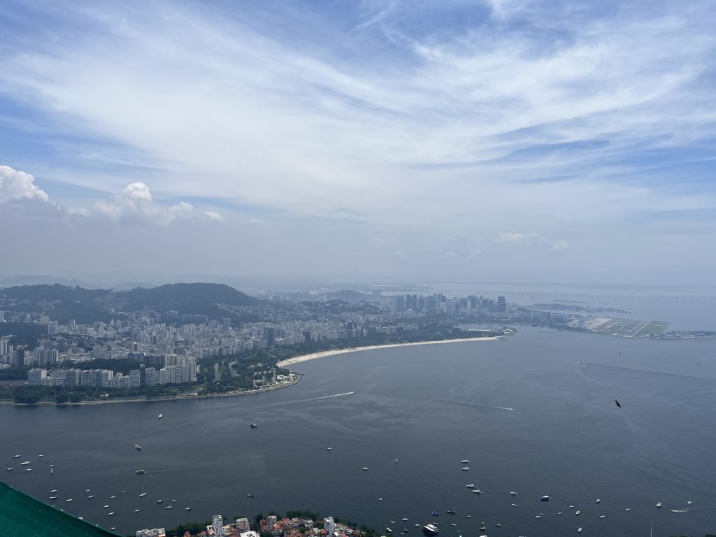 Aerial view of Guanabara Bay and its bridge from Sugarloaf Mountain in Rio de Janeiro