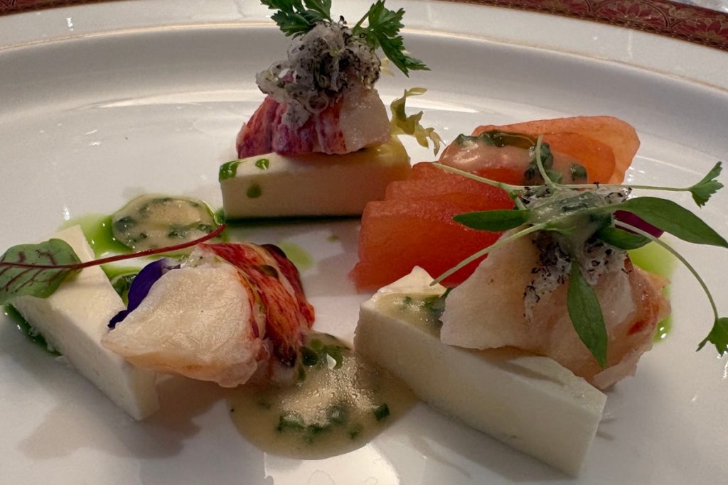 Seafood appetizer plated at The Vintage Room specialty restaurant aboard Crystal Symphony