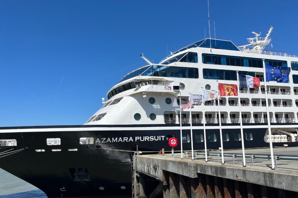 Azamara Pursuit cruise ship docked in the port of Honfleur, France