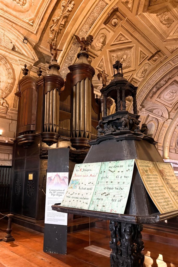 18th century wooden pipe organ under conservation inside San Agustin Church in Intramuros, Manila